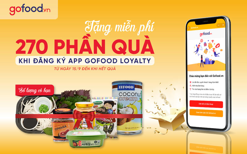 Gofood tặng 270 phần quà cho các khách hàng đầu tiên đăng ký app loyalty