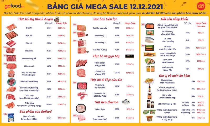 Bảng giá sản phẩm ưu đãi Mega Sale tại hệ thống Hà Nội