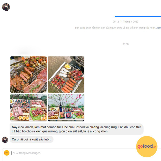 Hình ảnh feedback chị Diệu Nhi gửi về cho Gofood