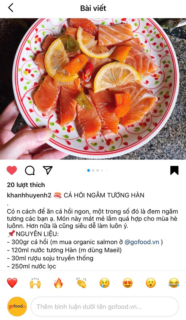 Feedback món cá hồi ngâm tương chế biến bởi chị Khánh Huyền