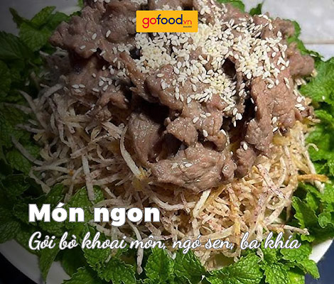 Cách làm gỏi bò khoai môn, ngó sen, ba khía