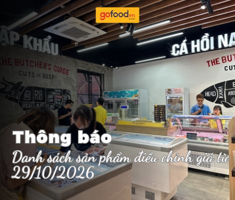 Gofood thông báo danh sách sản phẩm điều chỉnh giá từ 29/10/2026