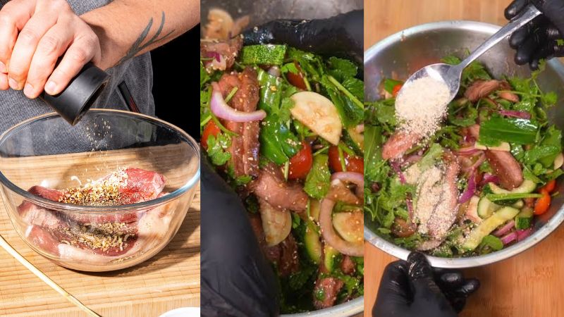 Chuẩn bị những nguy&ecirc;n liệu cần thiết cho m&oacute;n salad b&ograve; kiểu Th&aacute;i&nbsp;