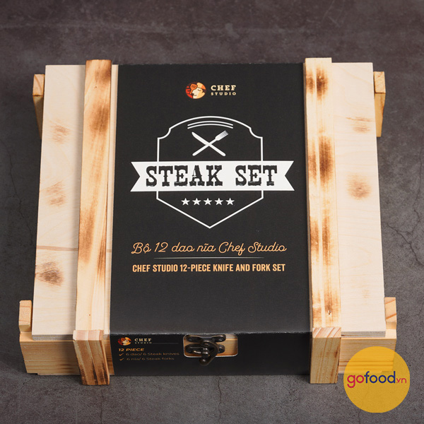 Bộ 12 chiếc dao nĩa Chef Studio cắt thái Steak - Hộp gỗ cao cấp
