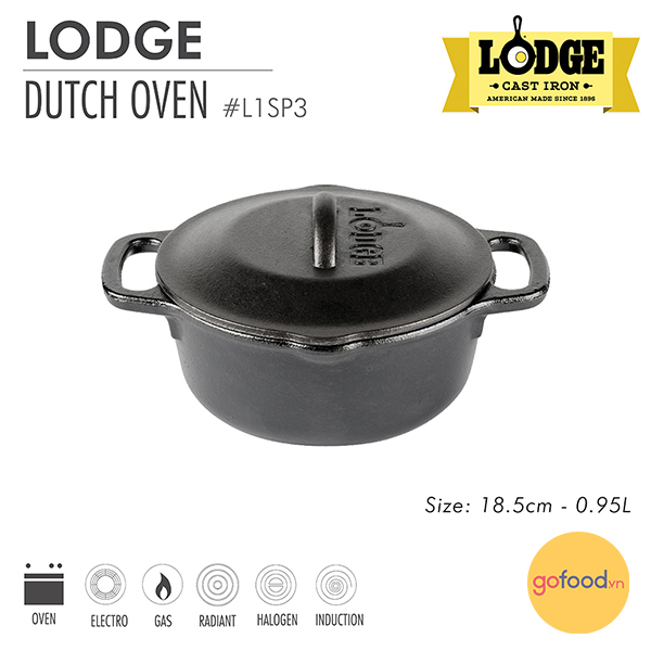 Nồi gang Lodge đường kính 18.5 cm - dung tích 0.95 lít