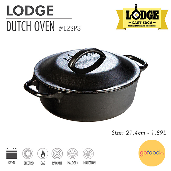Nồi gang Lodge đường kính 21.5 cm - dung tích 1.9 lít