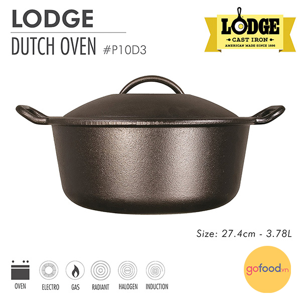 Nồi gang Lodge đường kính 27.5 cm - dung tích 3.8 lít