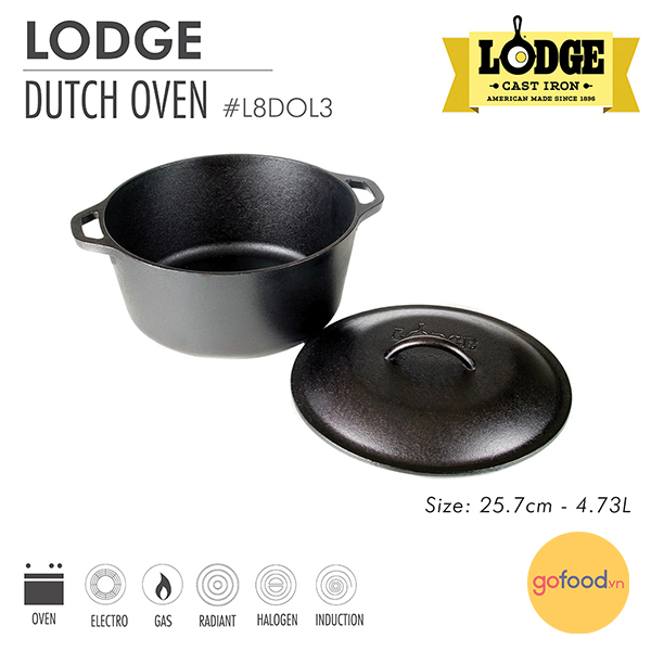 Nồi gang Lodge đường kính 25.7 cm - dung tích 4.73 lít