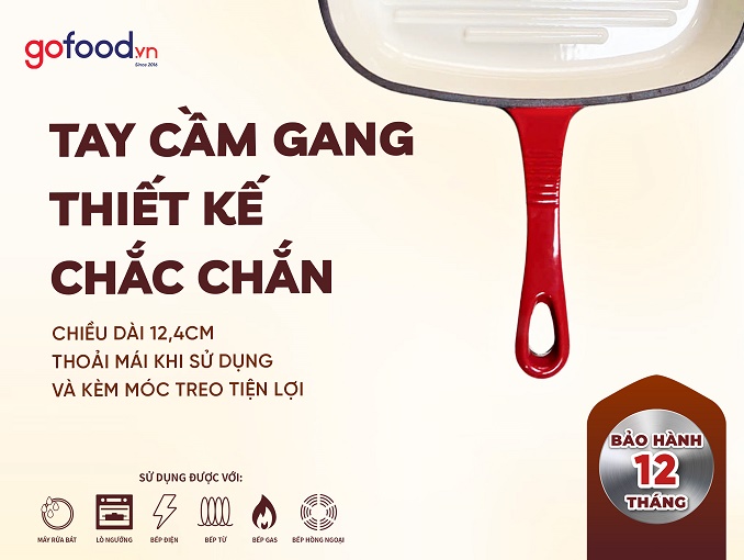 Chảo gang phủ gốm có rãnh Chef Studio 24 cm