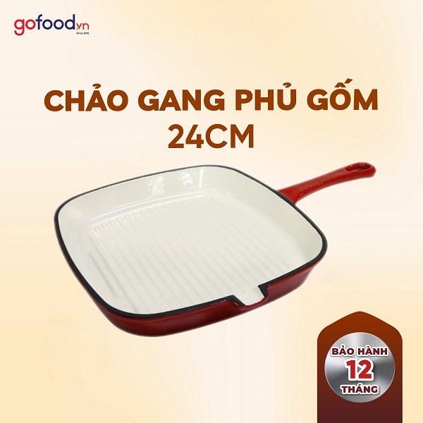 Chảo gang phủ gốm có rãnh Chef Studio 24 cm