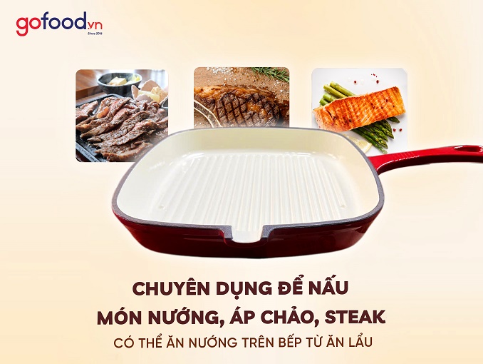 Chảo gang phủ gốm có rãnh Chef Studio 24 cm