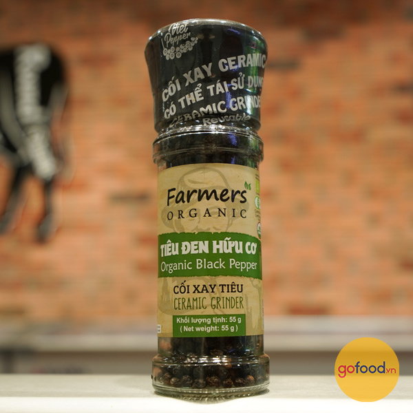 Tiêu đen hữu cơ có cối xay Farmers Vipep - Organic Black Pepper 55 gram 