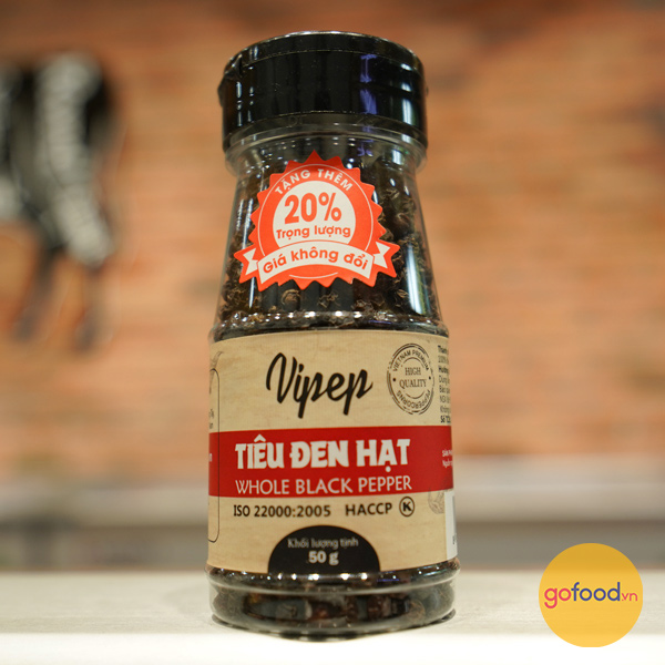 Tiêu đen nguyên hạt Vipep lọ 50 gram