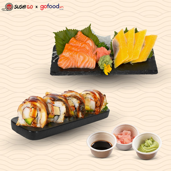 Combo 4 miếng maki lươn cuộn và Sashimi mix 1