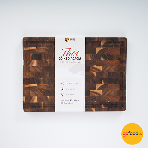 Thớt gỗ keo chữ nhật Chef Studio size 25x35x2,5cm