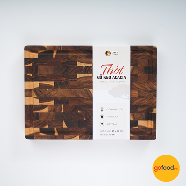 Thớt gỗ keo chữ nhật Chef Studio size 25x35x3,5cm