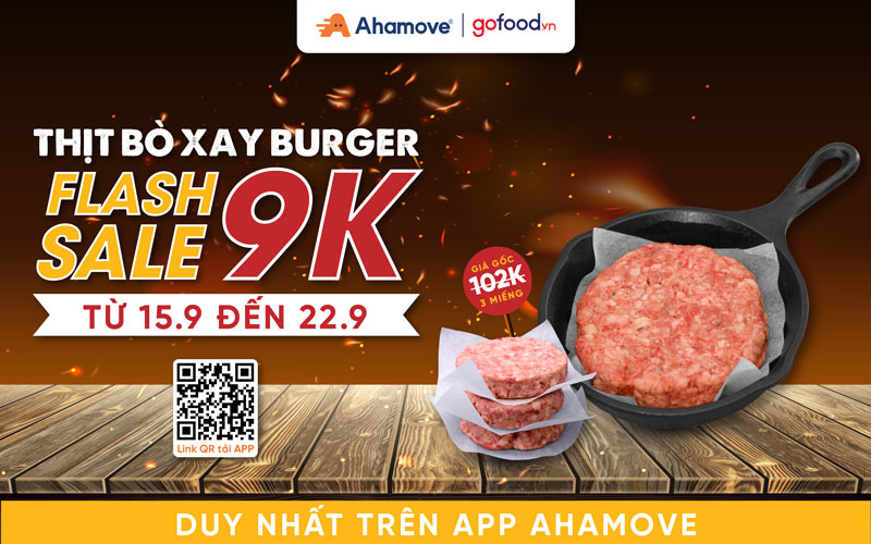 Gofood x Ahamove hợp tác flash sale burger bò chỉ 9K