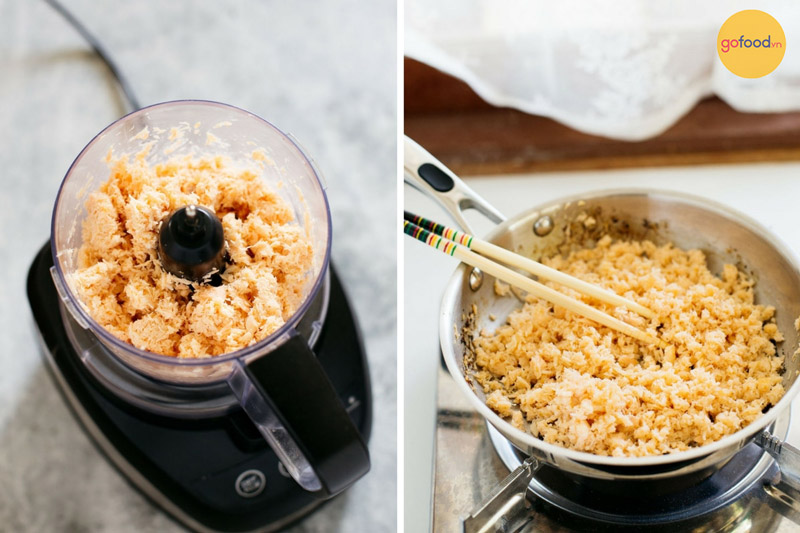 Xay nhuyễn và sao ruốc cá hồi bằng chảo