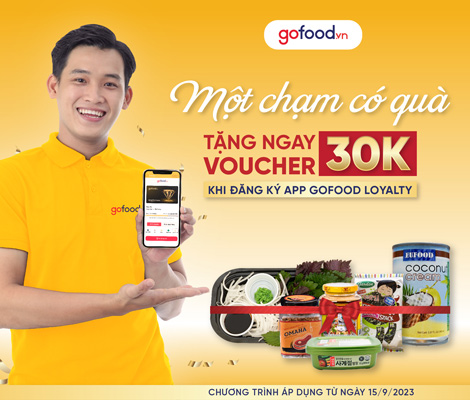 Gofood tặng coupon 30K cho mọi khách hàng đăng ký app Loyalty