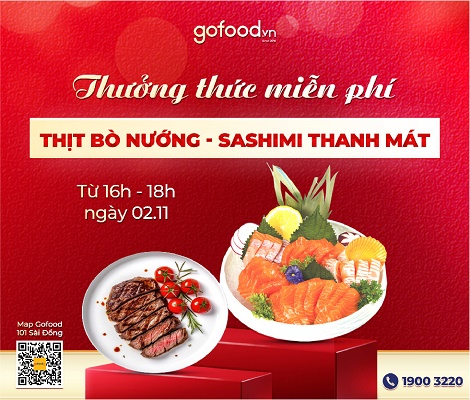 Tiệc khai trương, thưởng thức thịt bò, cá hồi đang tại Gofood 101 Sài Đồng