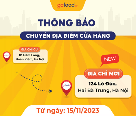 Thông báo: Gofood 1B Hàm Long chuyển sang địa chỉ 124 Lò Đúc