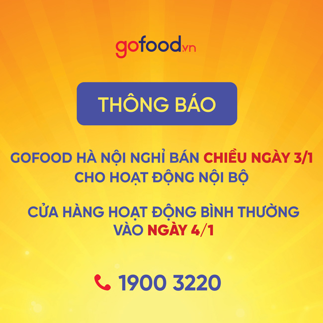 Gofood Hà Nội đóng cửa chiều ngày 3/1