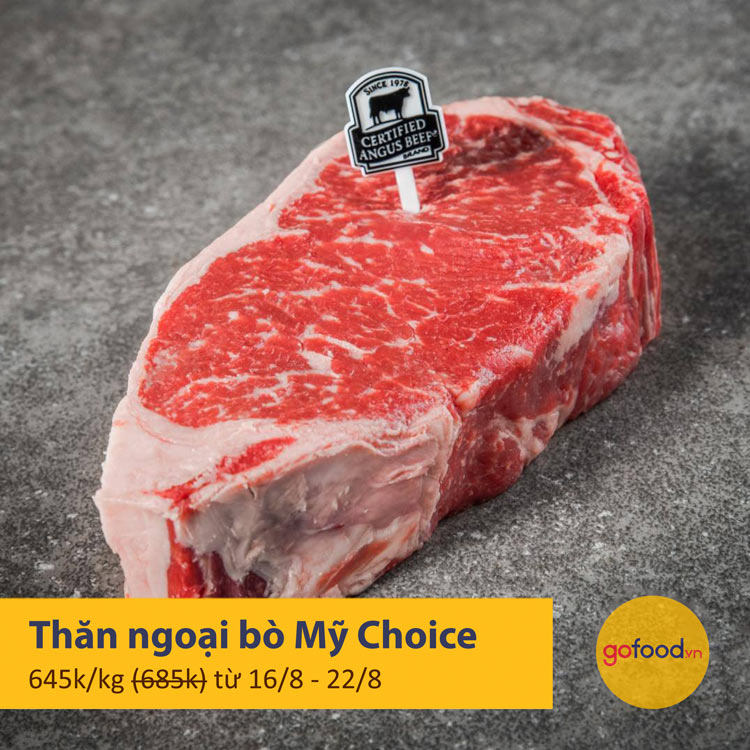 Thăn ngoại bò Mỹ Choice với lớp mỡ ở rìa ngoài cho món Steak mềm mọng