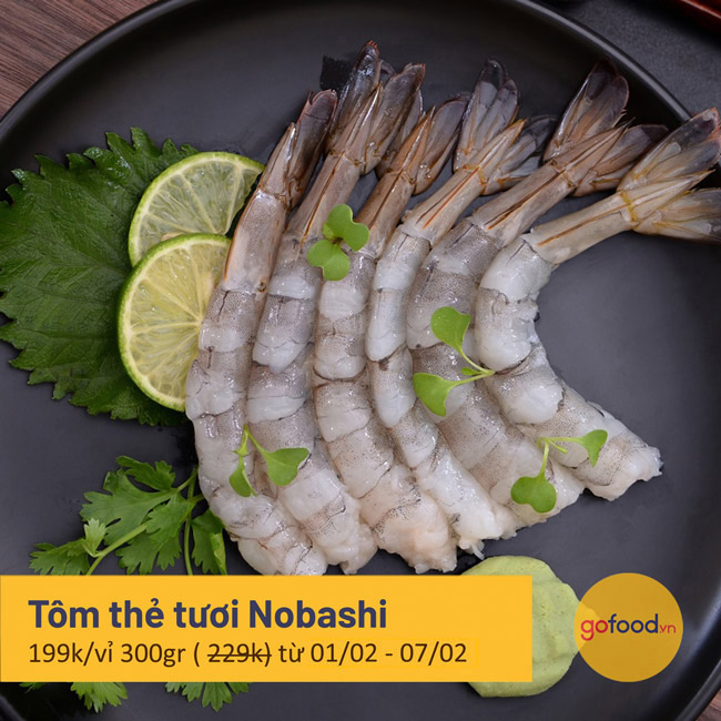 Tôm thẻ tươi Nobashi ăn Sashimi cực chuẩn vị Nhật