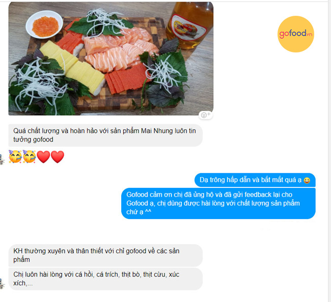 Chia sẻ của chị Mai Nhung về Sashimi tươi Gofood