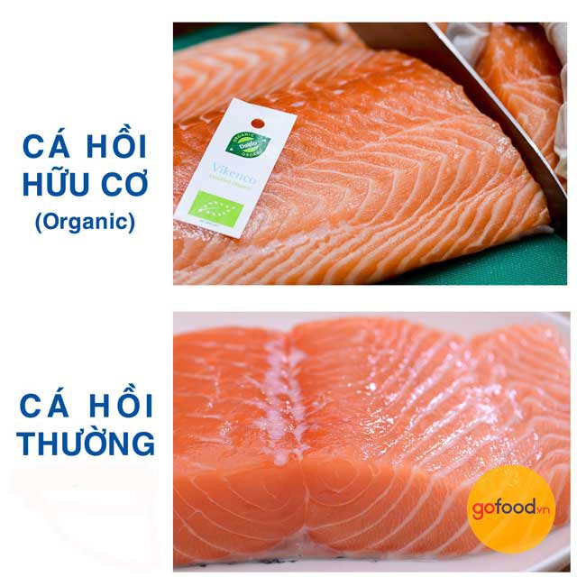 So sánh miếng cá hồi Nauy với miếng cá hồi thường